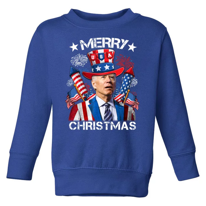 Funny Joe Biden 4th Of July Merry Christmas Firework USA Toddler Sweatshirt