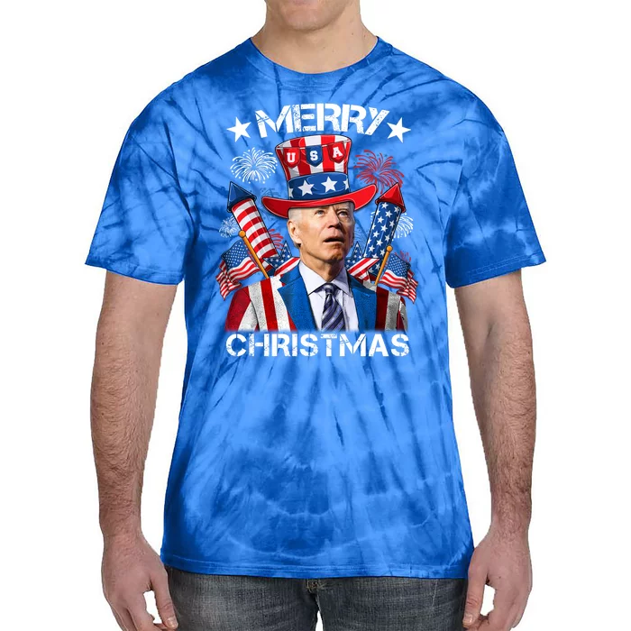 Funny Joe Biden 4th Of July Merry Christmas Firework USA Tie-Dye T-Shirt