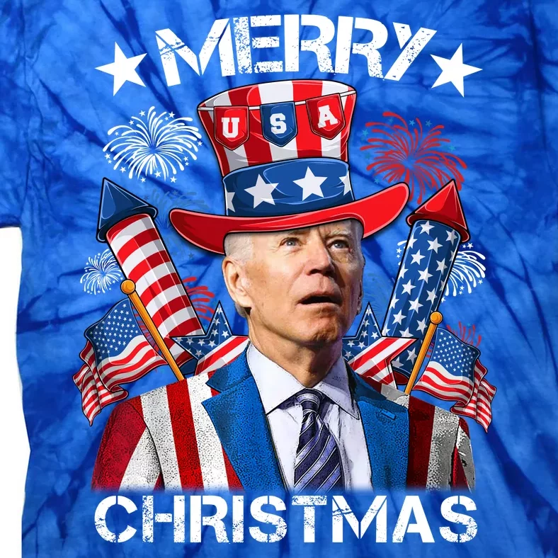 Funny Joe Biden 4th Of July Merry Christmas Firework USA Tie-Dye T-Shirt