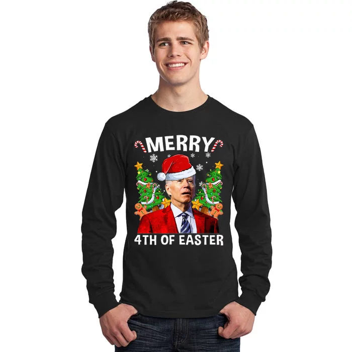 Funny Joe Biden Christmas Santa Hat Merry 4th Of Easter Xmas Tall Long Sleeve T-Shirt