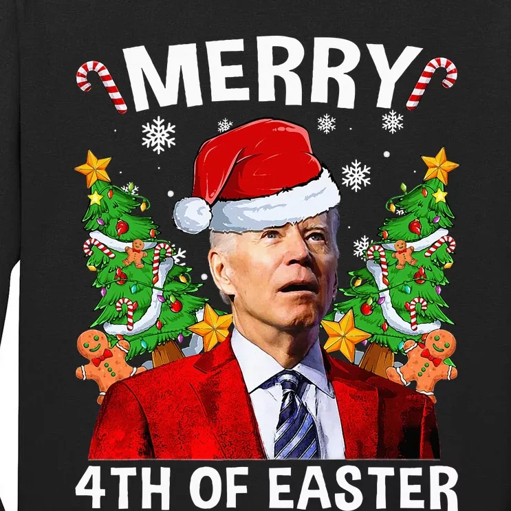 Funny Joe Biden Christmas Santa Hat Merry 4th Of Easter Xmas Tall Long Sleeve T-Shirt