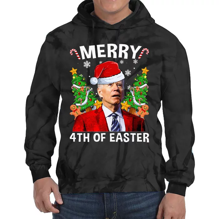 Funny Joe Biden Christmas Santa Hat Merry 4th Of Easter Xmas Tie Dye Hoodie