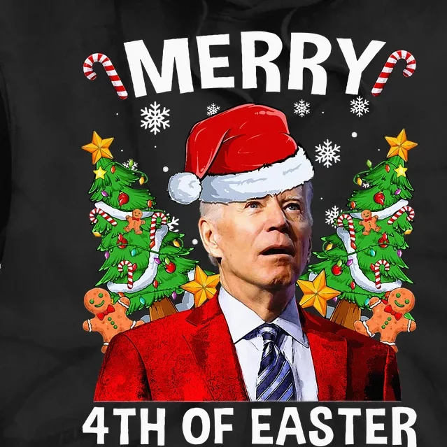 Funny Joe Biden Christmas Santa Hat Merry 4th Of Easter Xmas Tie Dye Hoodie