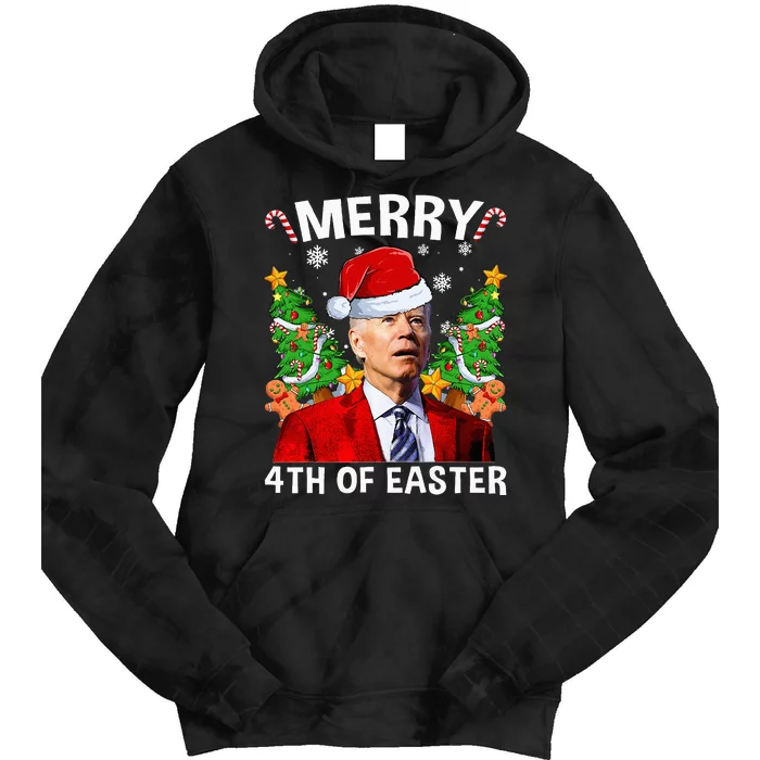 Funny Joe Biden Christmas Santa Hat Merry 4th Of Easter Xmas Tie Dye Hoodie