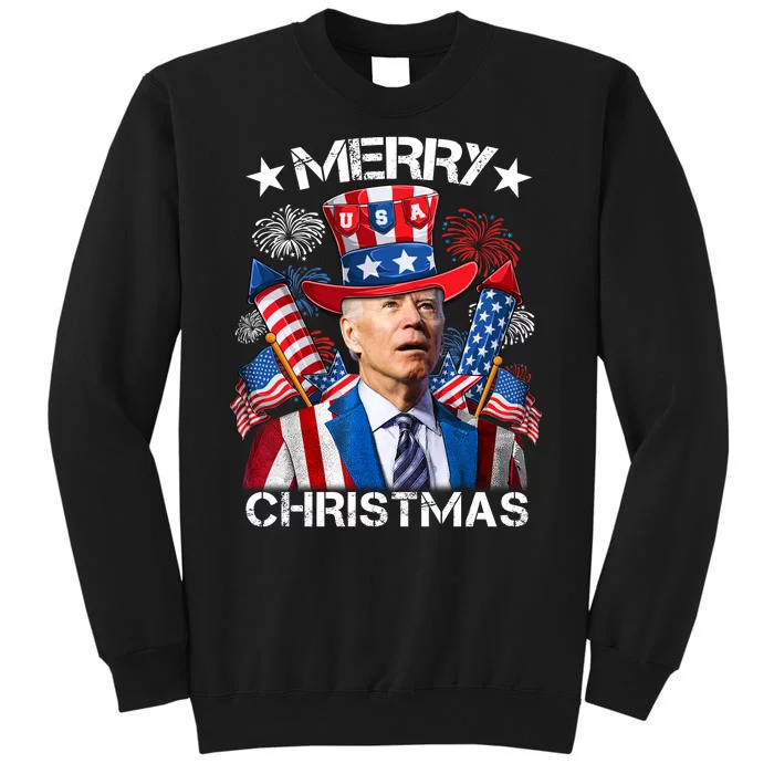 Funny Joe Biden 4th Of July Merry Christmas Firework USA Tall Sweatshirt