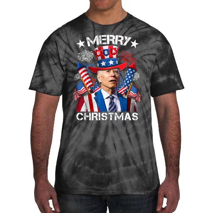 Funny Joe Biden 4th Of July Merry Christmas Firework USA Tie-Dye T-Shirt