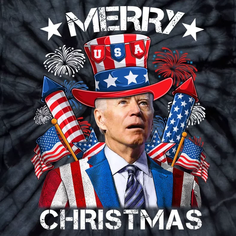 Funny Joe Biden 4th Of July Merry Christmas Firework USA Tie-Dye T-Shirt