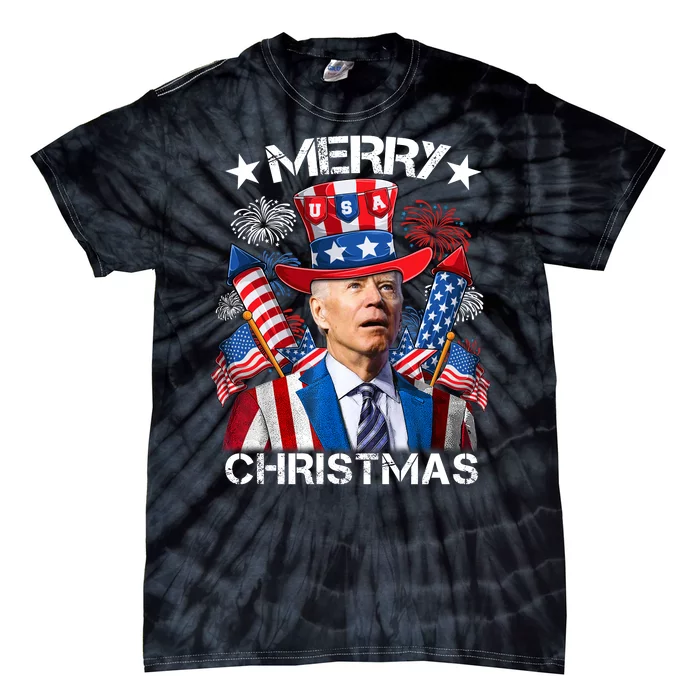 Funny Joe Biden 4th Of July Merry Christmas Firework USA Tie-Dye T-Shirt