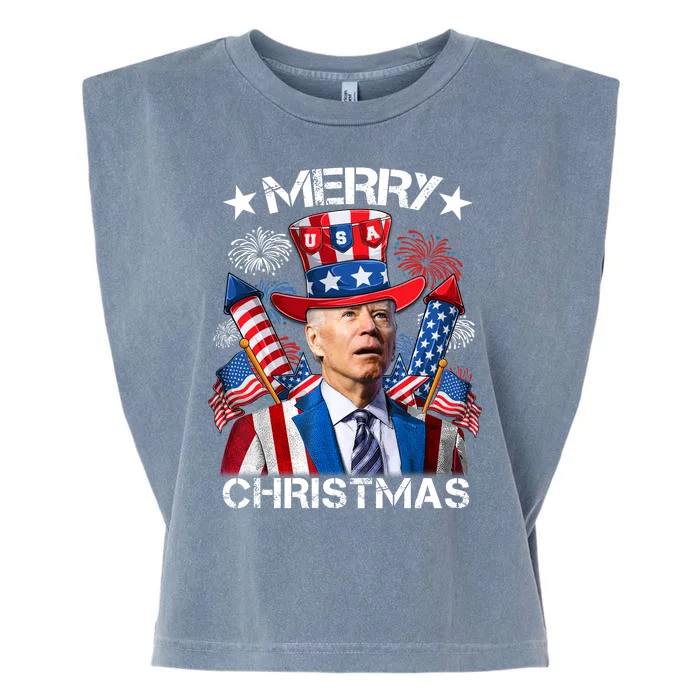 Funny Joe Biden 4th Of July Merry Christmas Firework USA Garment-Dyed Women's Muscle Tee