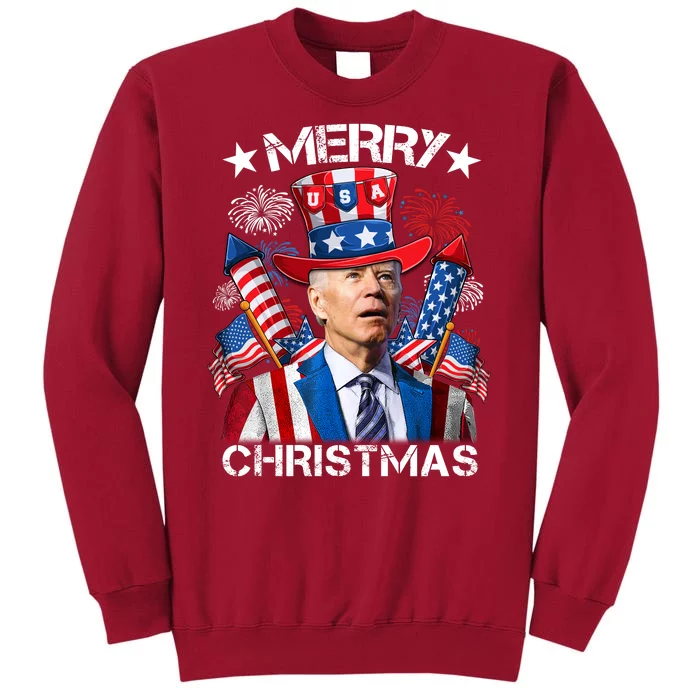 Funny Joe Biden 4th Of July Merry Christmas Firework USA Tall Sweatshirt