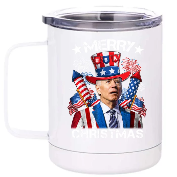 Funny Joe Biden 4th Of July Merry Christmas Firework USA Front & Back 12oz Stainless Steel Tumbler Cup