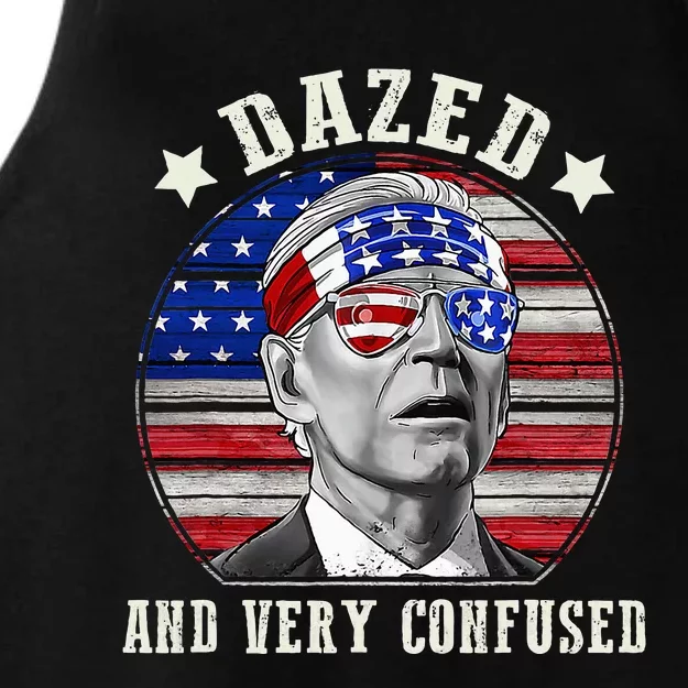 Funny Joe Biden Dazed And Very Confused 4th Of July 2024 Ladies Tri-Blend Wicking Tank