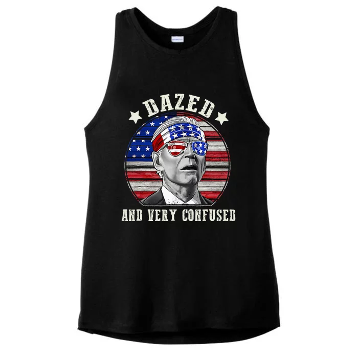 Funny Joe Biden Dazed And Very Confused 4th Of July 2024 Ladies Tri-Blend Wicking Tank