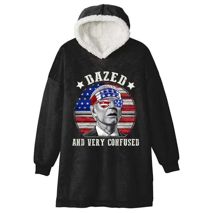 Funny Joe Biden Dazed And Very Confused 4th Of July 2024 Hooded Wearable Blanket