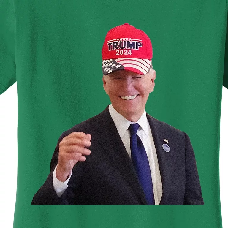 Funny Joe Biden Dons Trump 2024 Cap Wear A Trump Hat Gift Women's T-Shirt