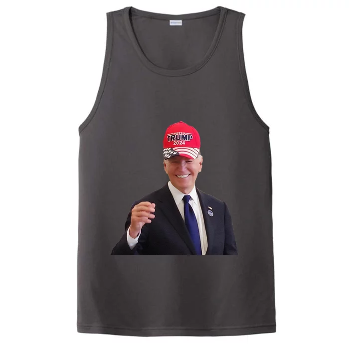 Funny Joe Biden Dons Trump 2024 Cap Wear A Trump Hat Gift Performance Tank