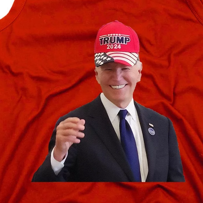 Funny Joe Biden Dons Trump 2024 Cap Wear A Trump Hat Gift Tank Top