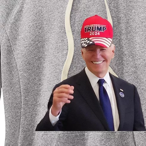 Funny Joe Biden Dons Trump 2024 Cap Wear A Trump Hat Gift Women's Fleece Hoodie