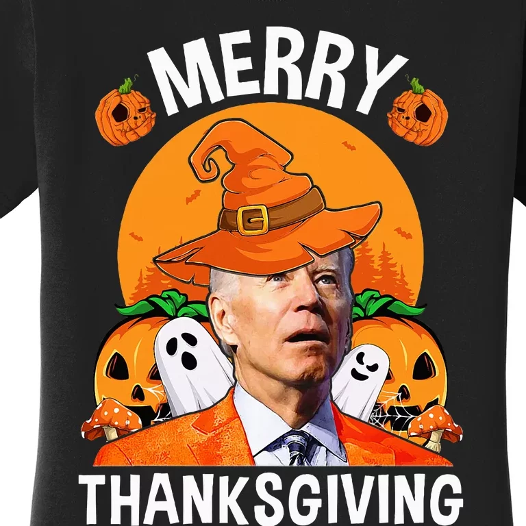 Funny Joe Biden Happy Halloween Merry Thanksgiving Women's T-Shirt