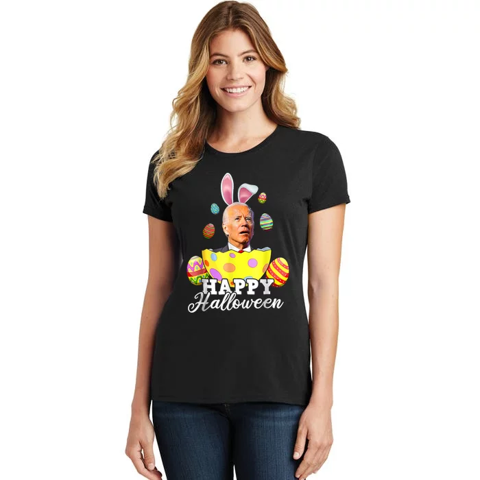 Funny Joe Biden Happy Halloween Confused Easter Biden Bunny Women's T-Shirt