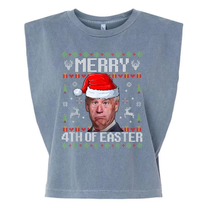 Funny Joe Biden Merry 4th Of Easter Funny Ugly Christmas Garment-Dyed Women's Muscle Tee