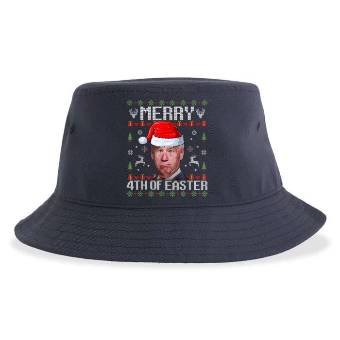 Funny Joe Biden Merry 4th Of Easter Funny Ugly Christmas Sustainable Bucket Hat