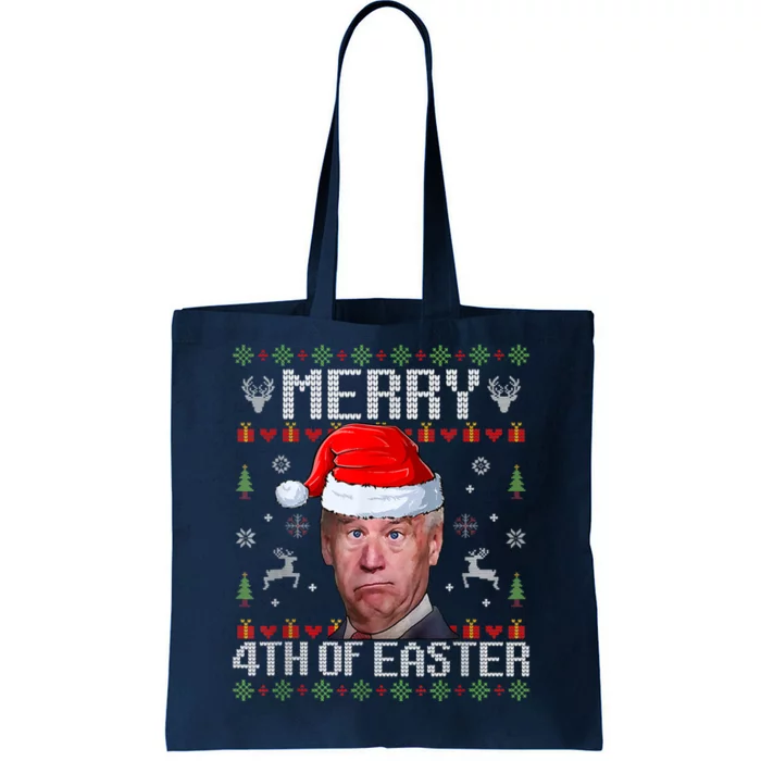 Funny Joe Biden Merry 4th Of Easter Funny Ugly Christmas Tote Bag