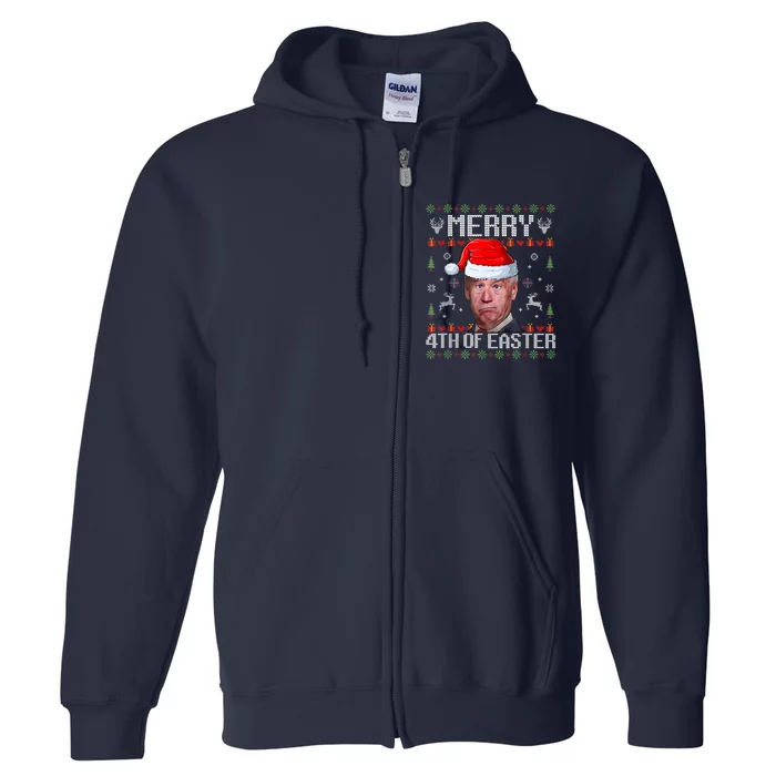 Funny Joe Biden Merry 4th Of Easter Funny Ugly Christmas Full Zip Hoodie