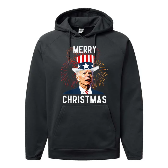 Funny Joe Biden Merry Christmas For Fourth Of July Performance Fleece Hoodie