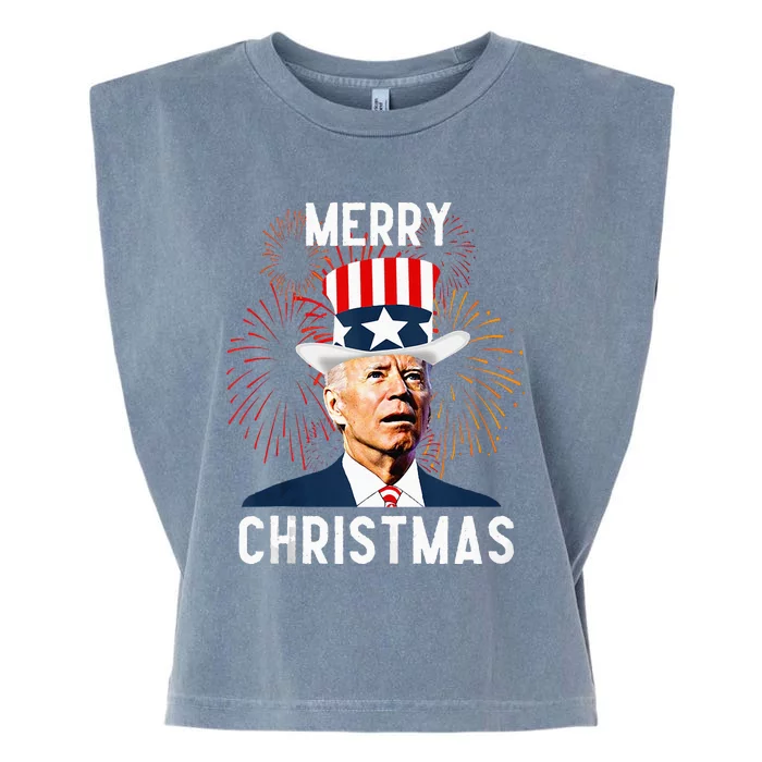 Funny Joe Biden Merry Christmas For Fourth Of July Garment-Dyed Women's Muscle Tee