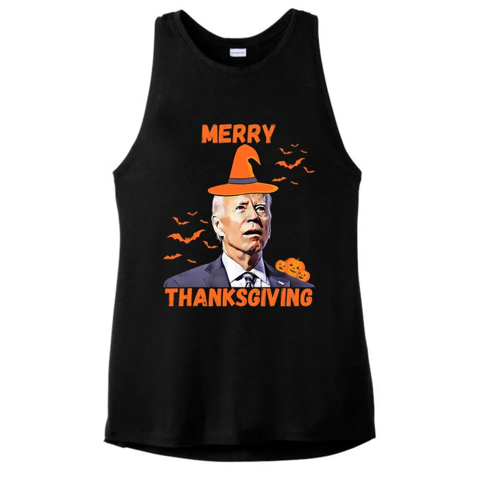 Funny Joe Biden Confused Merry Thanksgiving Happy Halloween Ladies Tri-Blend Wicking Tank