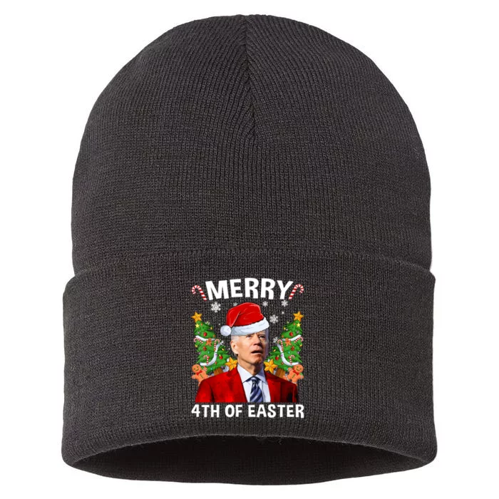 Funny Joe Biden Christmas Santa Hat Merry 4th Of Easter Xmas Sustainable Knit Beanie