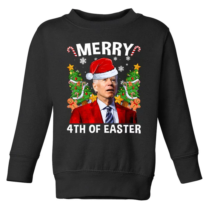 Funny Joe Biden Christmas Santa Hat Merry 4th Of Easter Xmas Toddler Sweatshirt