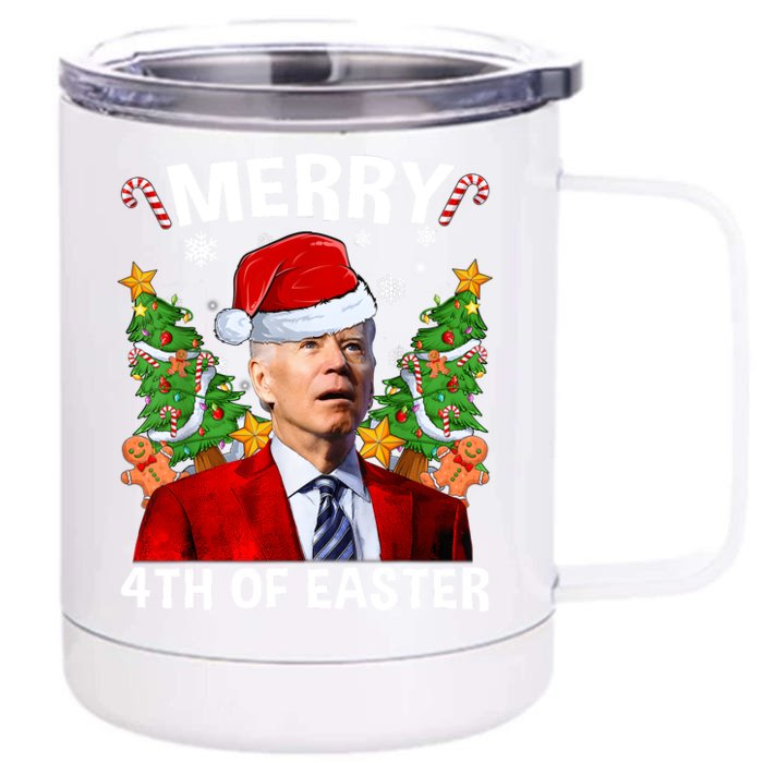 Funny Joe Biden Christmas Santa Hat Merry 4th Of Easter Xmas Front & Back 12oz Stainless Steel Tumbler Cup