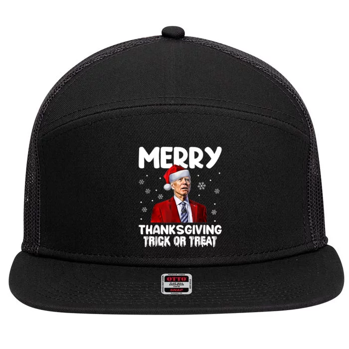 Funny Joe Biden Merry Thanksgiving Trick Or Treat 7 Panel Mesh Trucker Snapback Hat