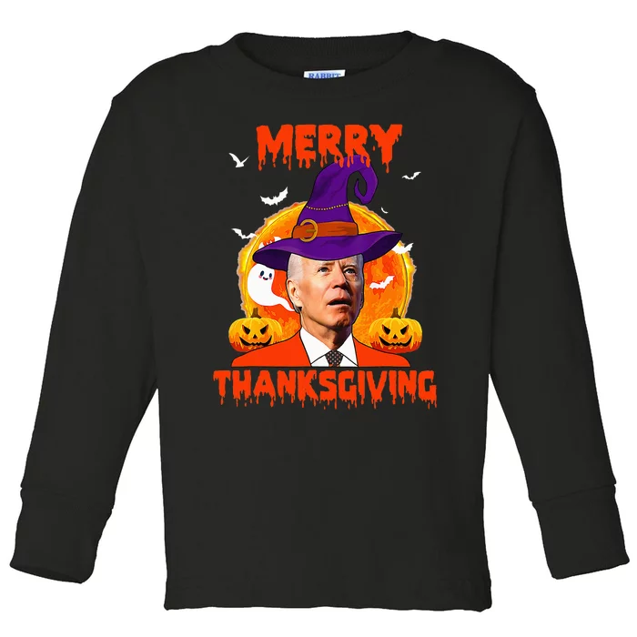 Funny Joe Biden Merry Thanksgiving Confused Happy Halloween Toddler Long Sleeve Shirt