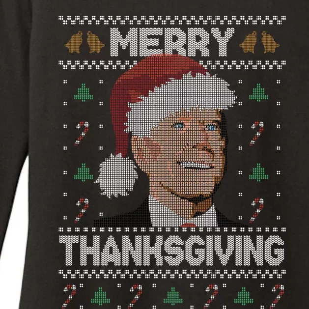 Funny Joe Biden Merry Thanksgiving Ugly Christmas Gift Womens CVC Long Sleeve Shirt