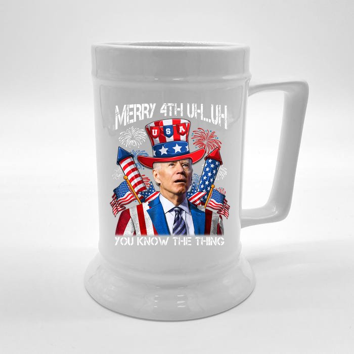 Funny Joe Biden 4th Of July Merry 4th Uh You Know The Thing Front & Back Beer Stein