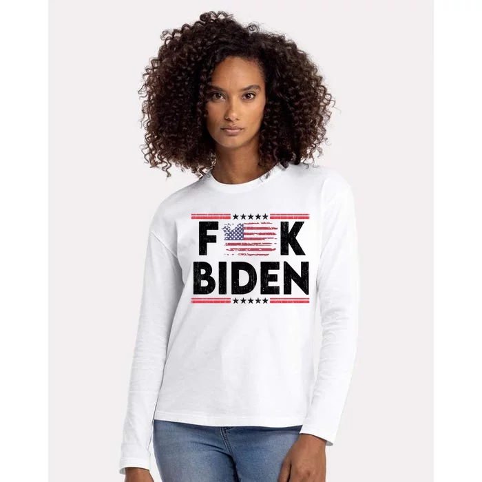 Fuck Joe Biden Funny Anti Democrat Us Flag Distressed Fuck Joe Biden Womens Cotton Relaxed Long Sleeve T-Shirt