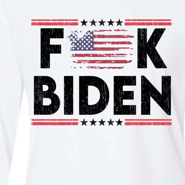 Fuck Joe Biden Funny Anti Democrat Us Flag Distressed Fuck Joe Biden Womens Cotton Relaxed Long Sleeve T-Shirt