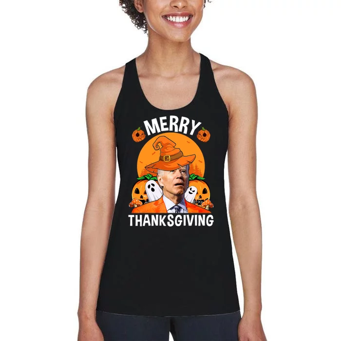 Funny Joe Biden Happy Halloween Merry Thanksgiving Women's Racerback Tank