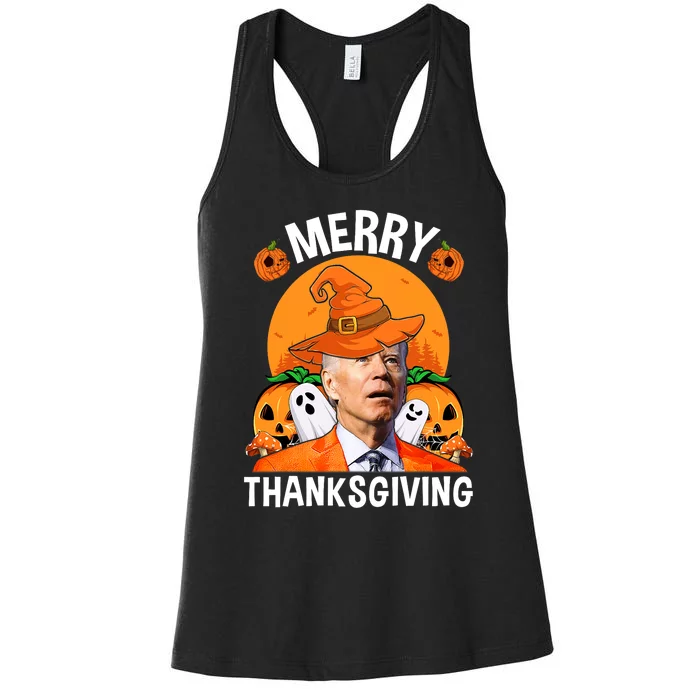 Funny Joe Biden Happy Halloween Merry Thanksgiving Women's Racerback Tank