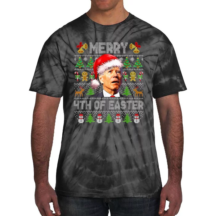 Funny Joe Biden Merry 4th Of Easter Ugly Christmas Sweater Tie-Dye T-Shirt