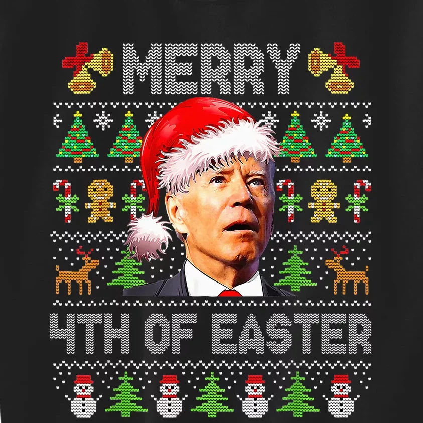 Funny Joe Biden Merry 4th Of Easter Ugly Christmas Sweater Kids Sweatshirt