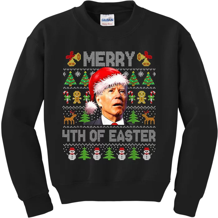 Funny Joe Biden Merry 4th Of Easter Ugly Christmas Sweater Kids Sweatshirt