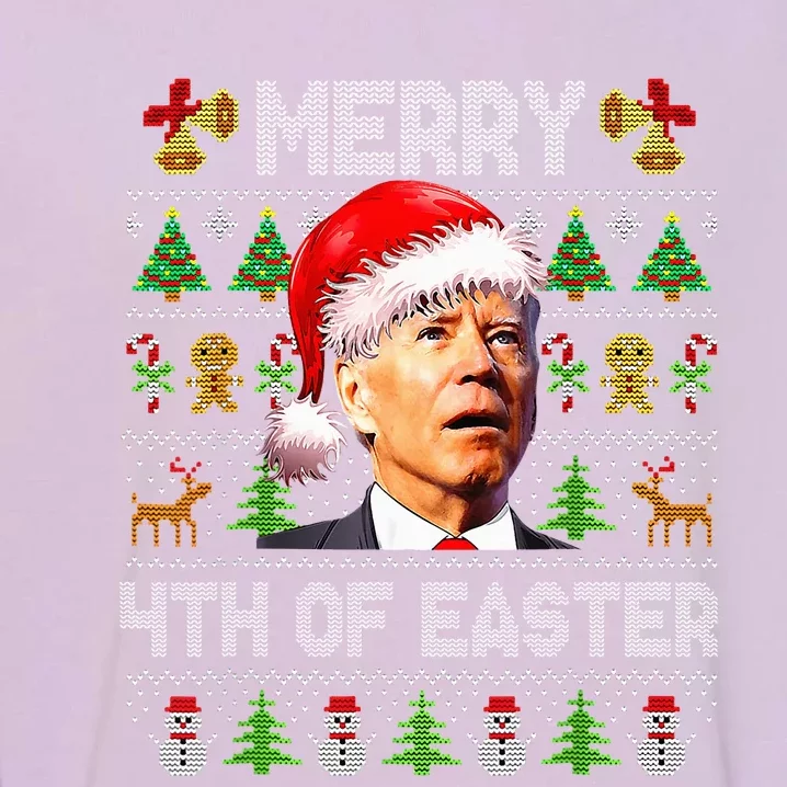 Funny Joe Biden Merry 4th Of Easter Ugly Christmas Sweater Garment-Dyed Sweatshirt