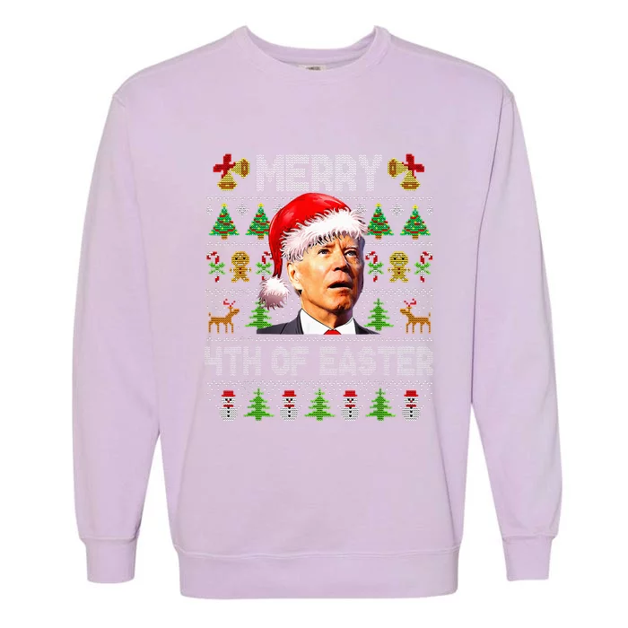 Funny Joe Biden Merry 4th Of Easter Ugly Christmas Sweater Garment-Dyed Sweatshirt