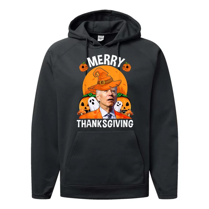 Funny Joe Biden Happy Halloween Merry Thanksgiving Performance Fleece Hoodie