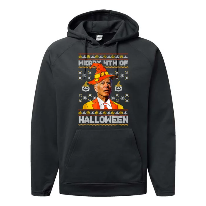 Funny Joe Biden Merry 4th Of Halloween Costume Scary Pumpkin Performance Fleece Hoodie