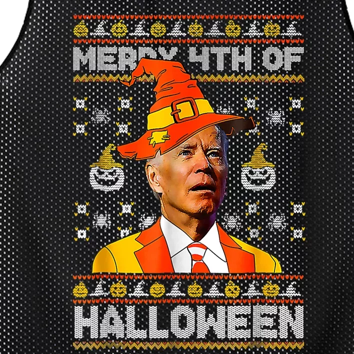 Funny Joe Biden Merry 4th Of Halloween Costume Scary Pumpkin Mesh Reversible Basketball Jersey Tank